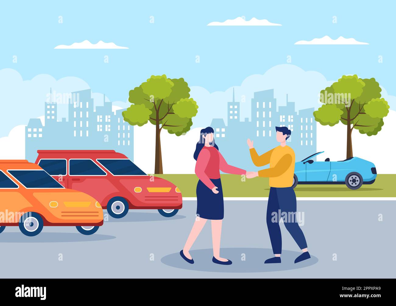 Location de voiture, réservation et partage à l'aide de l'application mobile de service avec itinéraire ou emplacement des points dans l'illustration à plat du dessin animé à la main Illustration de Vecteur