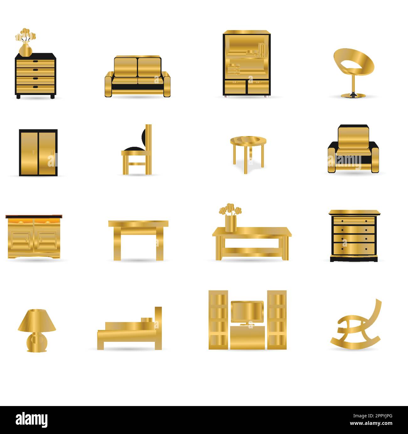 Ensemble d'icônes de mobilier en or Illustration de Vecteur