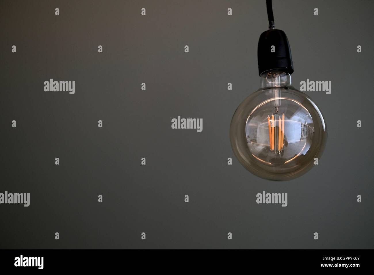 Ampoule ronde en verre transparent minimale montrant des filaments Banque D'Images