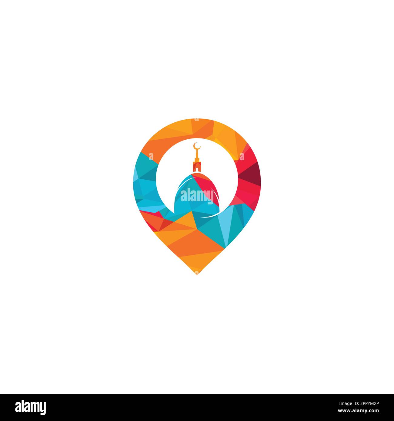 Modèle de conception du logo Mosque point. Motif icône de l'emplacement de la mosquée. Illustration de Vecteur