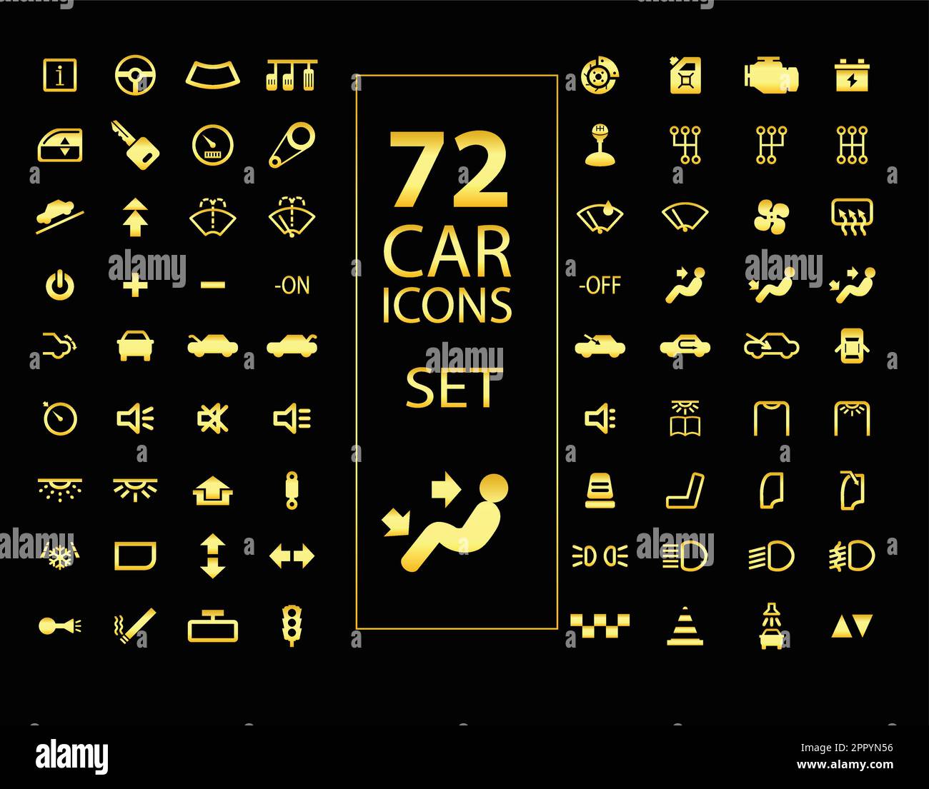 72 icônes de voiture Gold définissent le vecteur Illustration de Vecteur