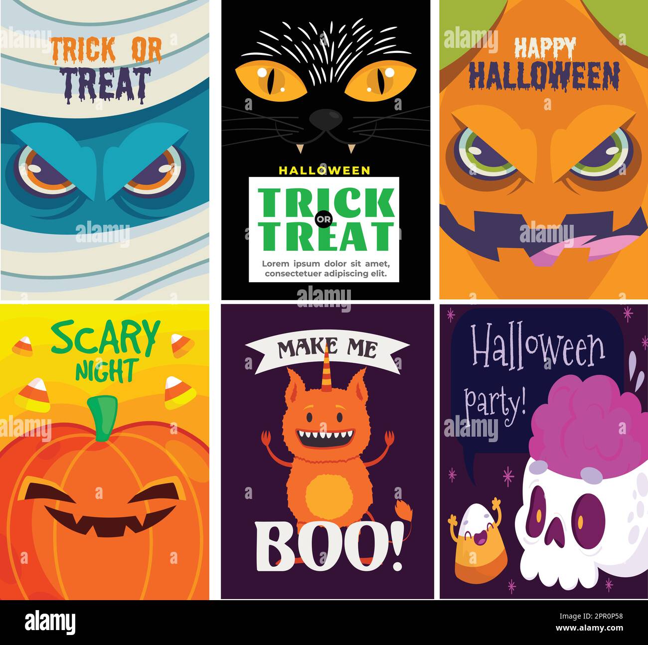collection de cartes d'halloween à motif plat Illustration de Vecteur