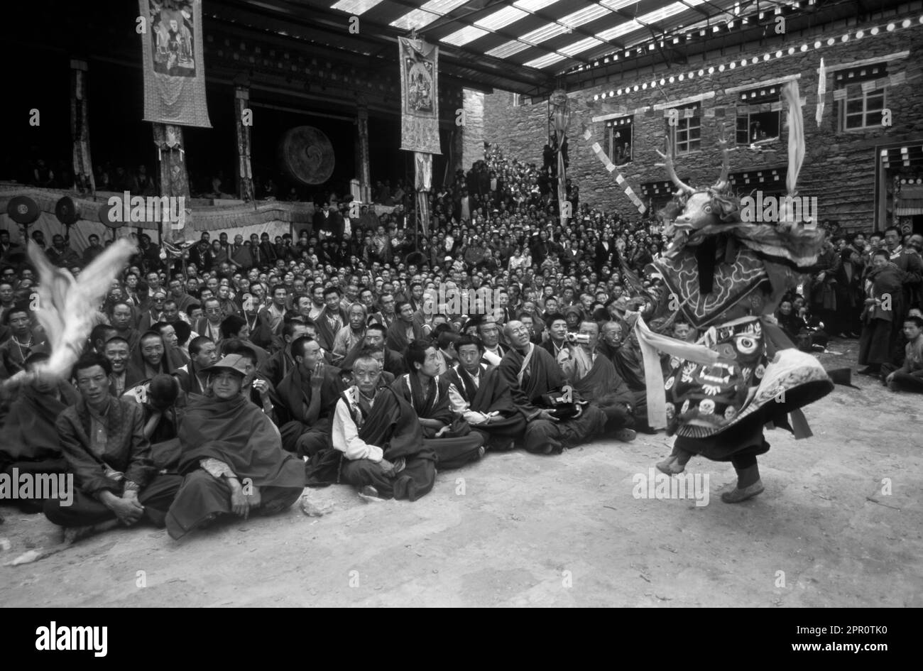 Danseur de cerf masqué représentant le monde animal au Monlam Chenmo, monastère de Kham, (Tibet), Sichuan, Chine Banque D'Images