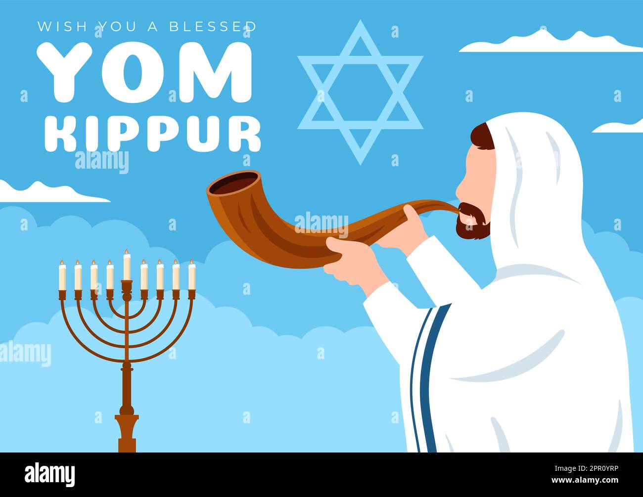 Yom Kippur Celebration dessin manuel de dessin animé Illustration à plat au jour de l'expiation dans le judaïsme sur la conception d'arrière-plan Illustration de Vecteur