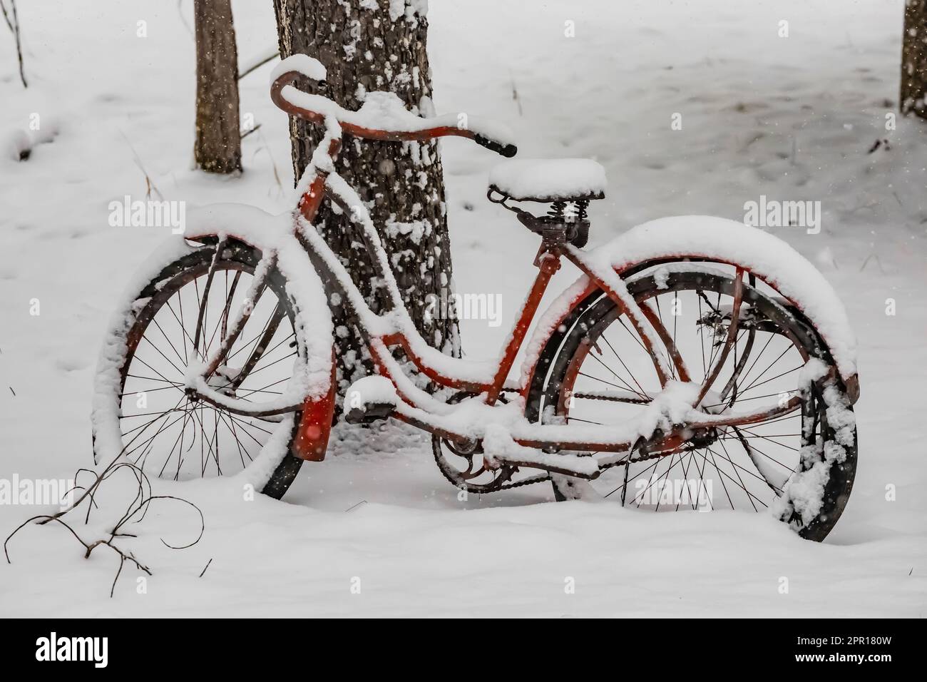 Le vélo de la vieille fille évoque des souvenirs d'enfance, dans le centre du Michigan, aux États-Unis Banque D'Images