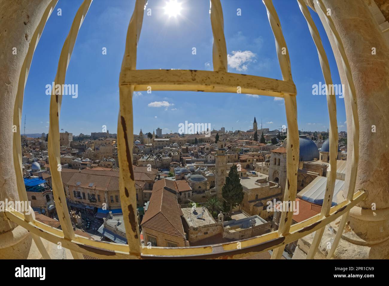 Lentille fisheye prise de vue panoramique de la vieille ville de Jérusalem Banque D'Images