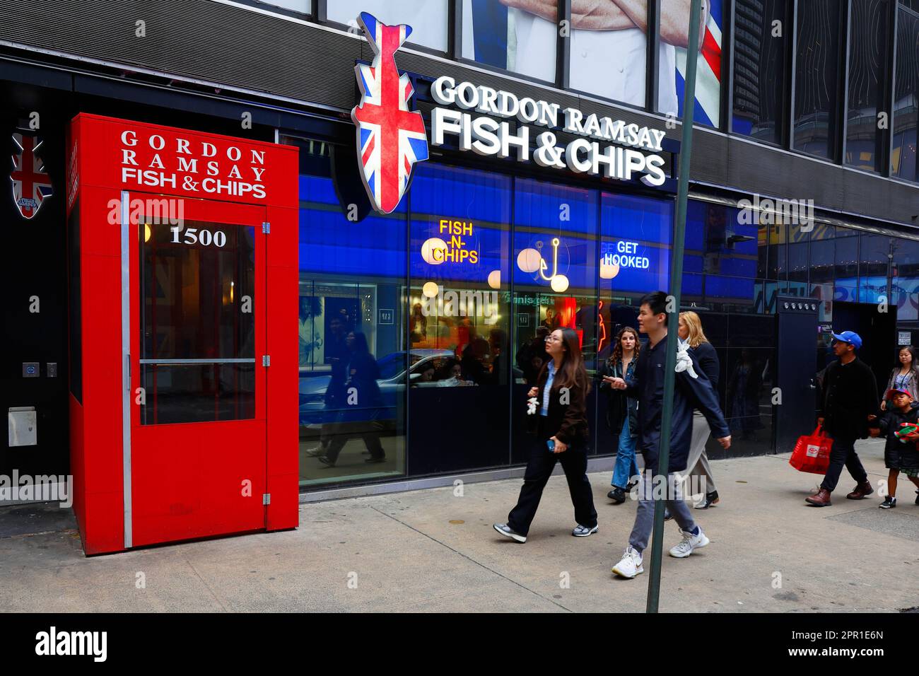 Gordon Ramsay Fish & Chips, 1500 Broadway, New York, New York, boutique d'un célèbre restaurant chef dans Times Square de Manhattan. Banque D'Images