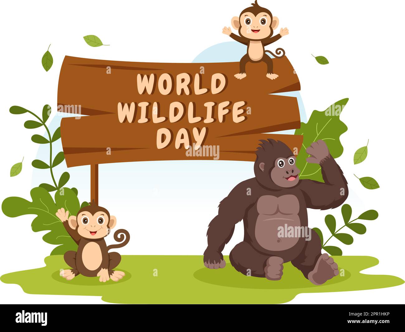 Journée mondiale de la faune à 3 mars pour sensibiliser les animaux, planter et préserver leur habitat dans la forêt en dessin animé à la main Illustration de Vecteur