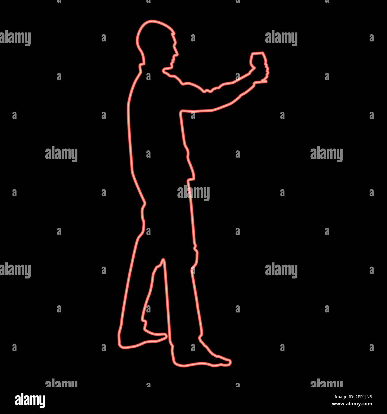 Neon man tient dans le long verre de vin de main sur le point de faire toast Holiday concept rouge couleur vecteur illustration image style plat Illustration de Vecteur