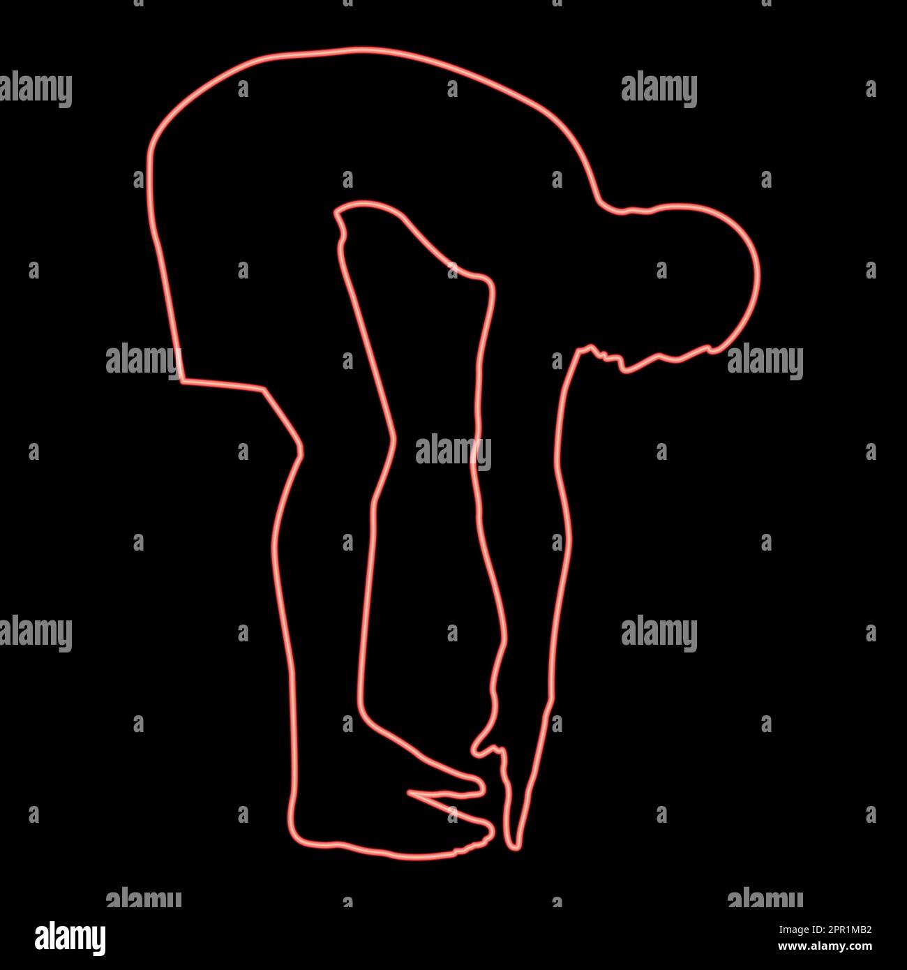 Neon man se plie vers le bas sportif faire des exercices sport action masculin entraînement silhouette vue latérale icône rouge couleur vecteur illustration image modèle plat Illustration de Vecteur