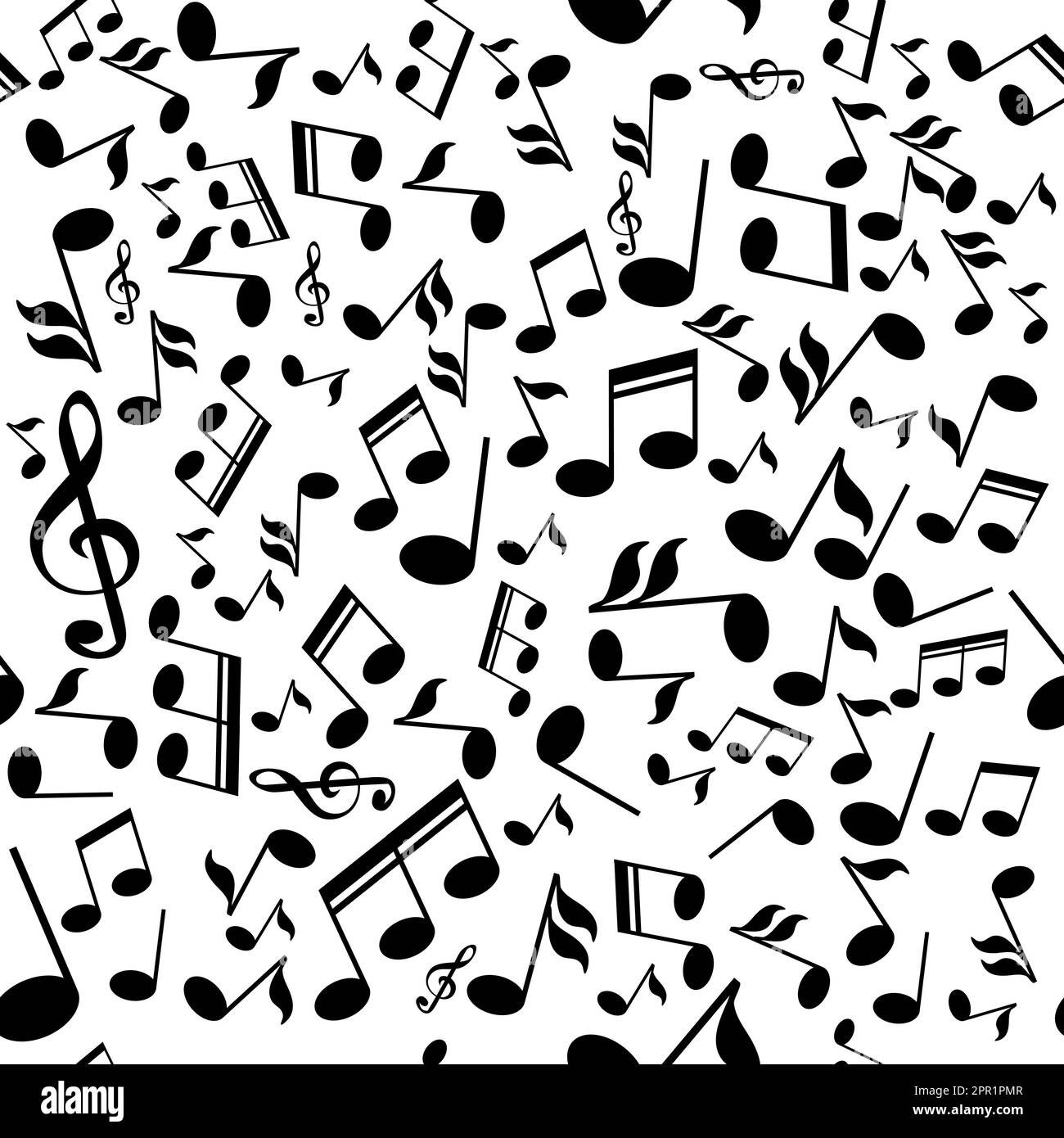 Notes musicales motif sans couture sur fond blanc. Illustration de Vecteur