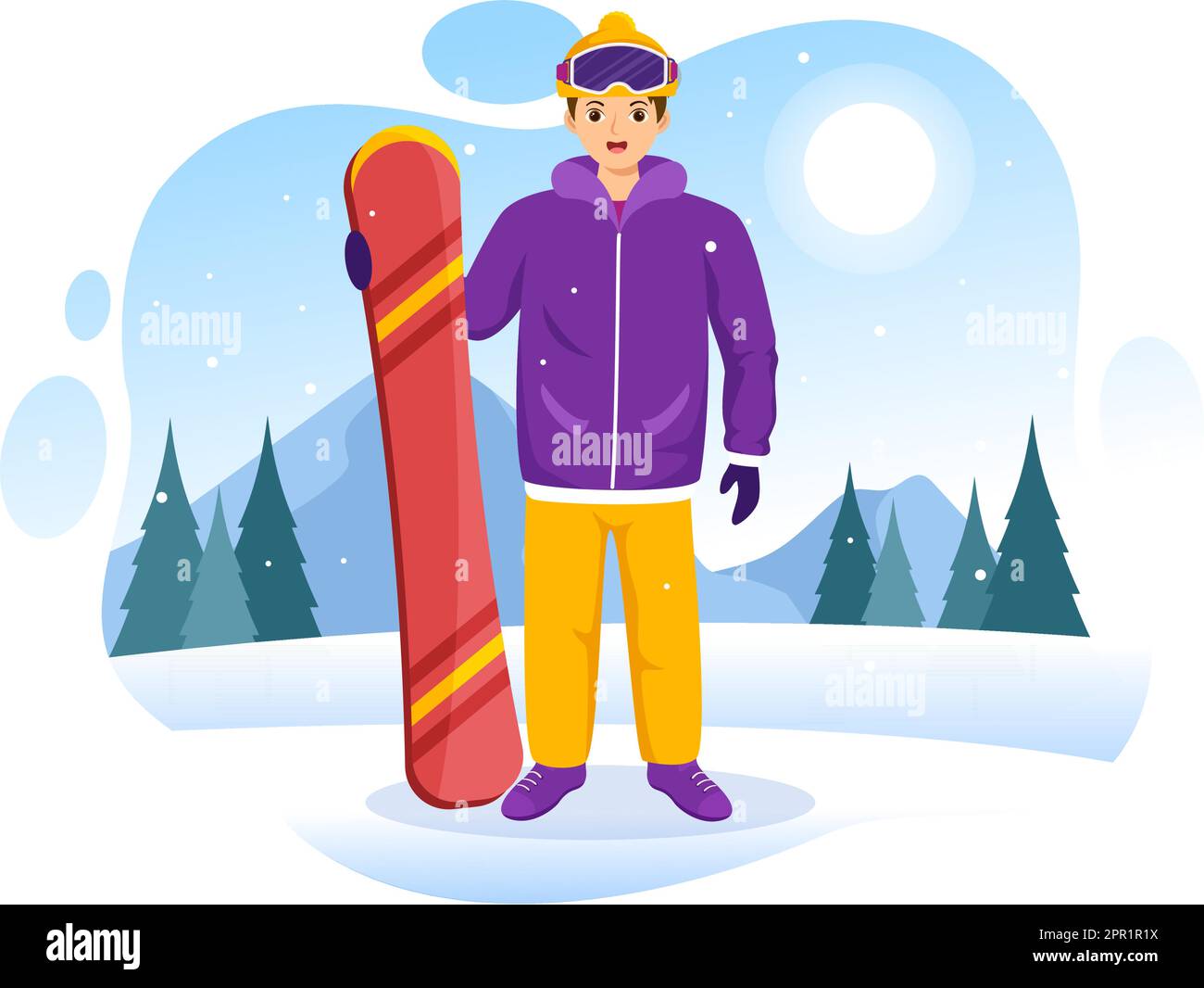 Snowboard avec des personnes qui glissent et sautent sur Snowy Mountain Side ou Slope Inside Flat Cartoon modèles dessinés à la main Illustration Illustration de Vecteur