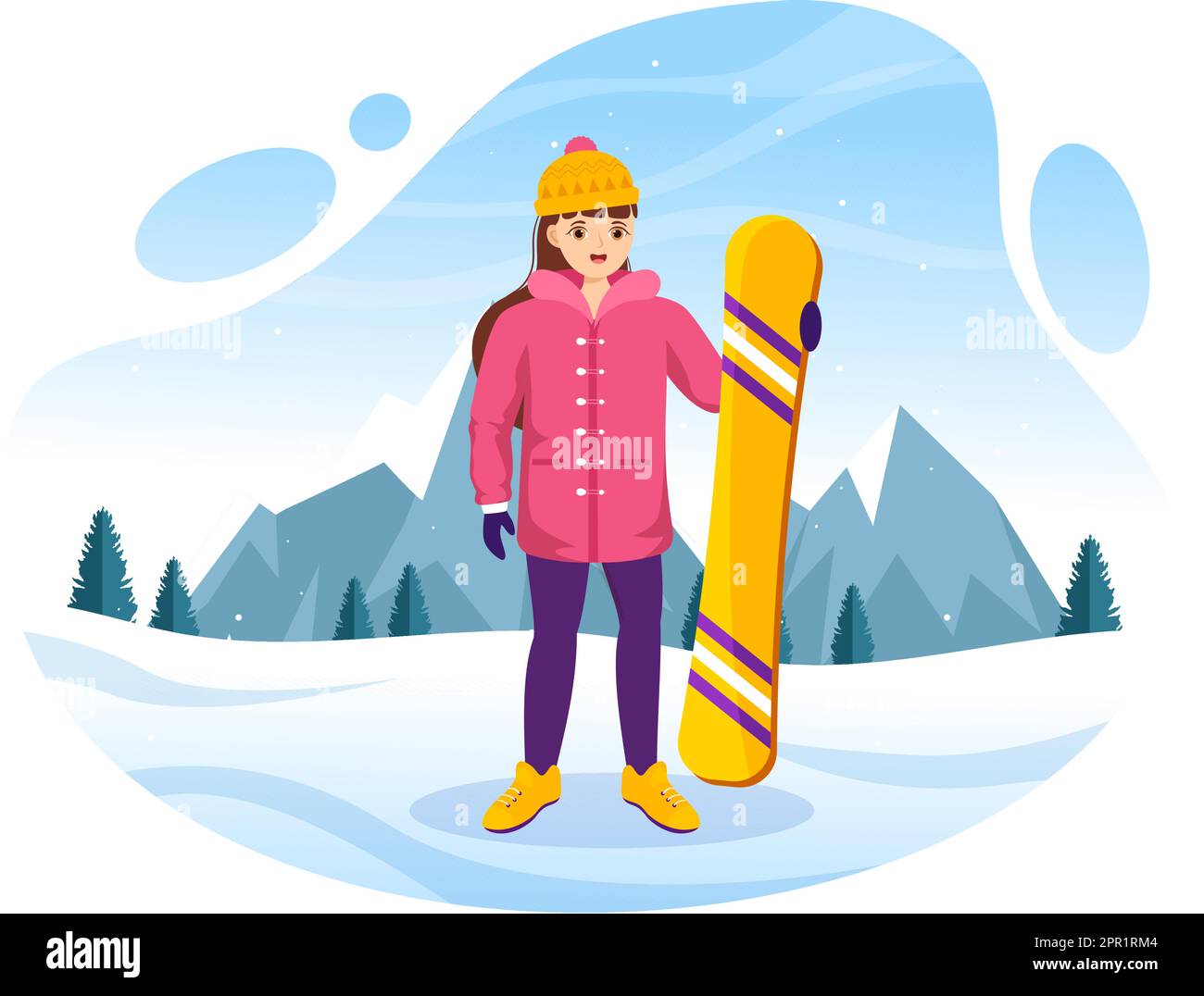 Snowboard avec des personnes qui glissent et sautent sur Snowy Mountain Side ou Slope Inside Flat Cartoon modèles dessinés à la main Illustration Illustration de Vecteur
