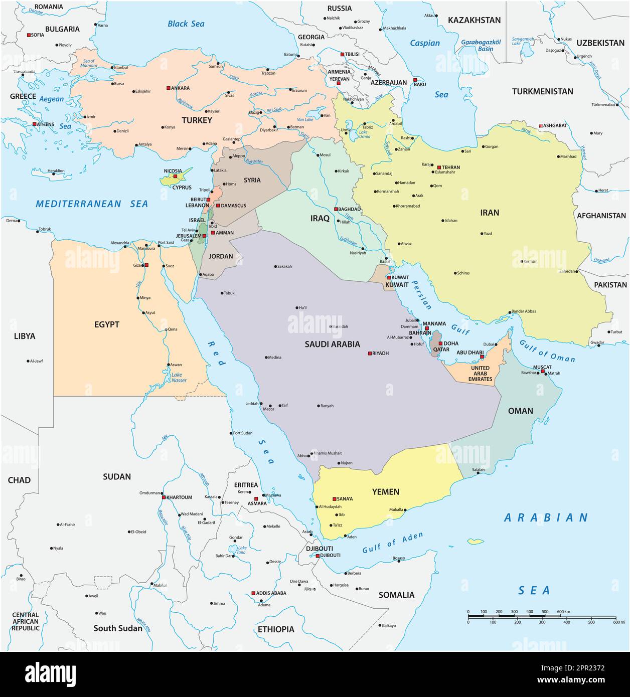 Carte vectorielle de la région géopolitique du Moyen-Orient Illustration de Vecteur