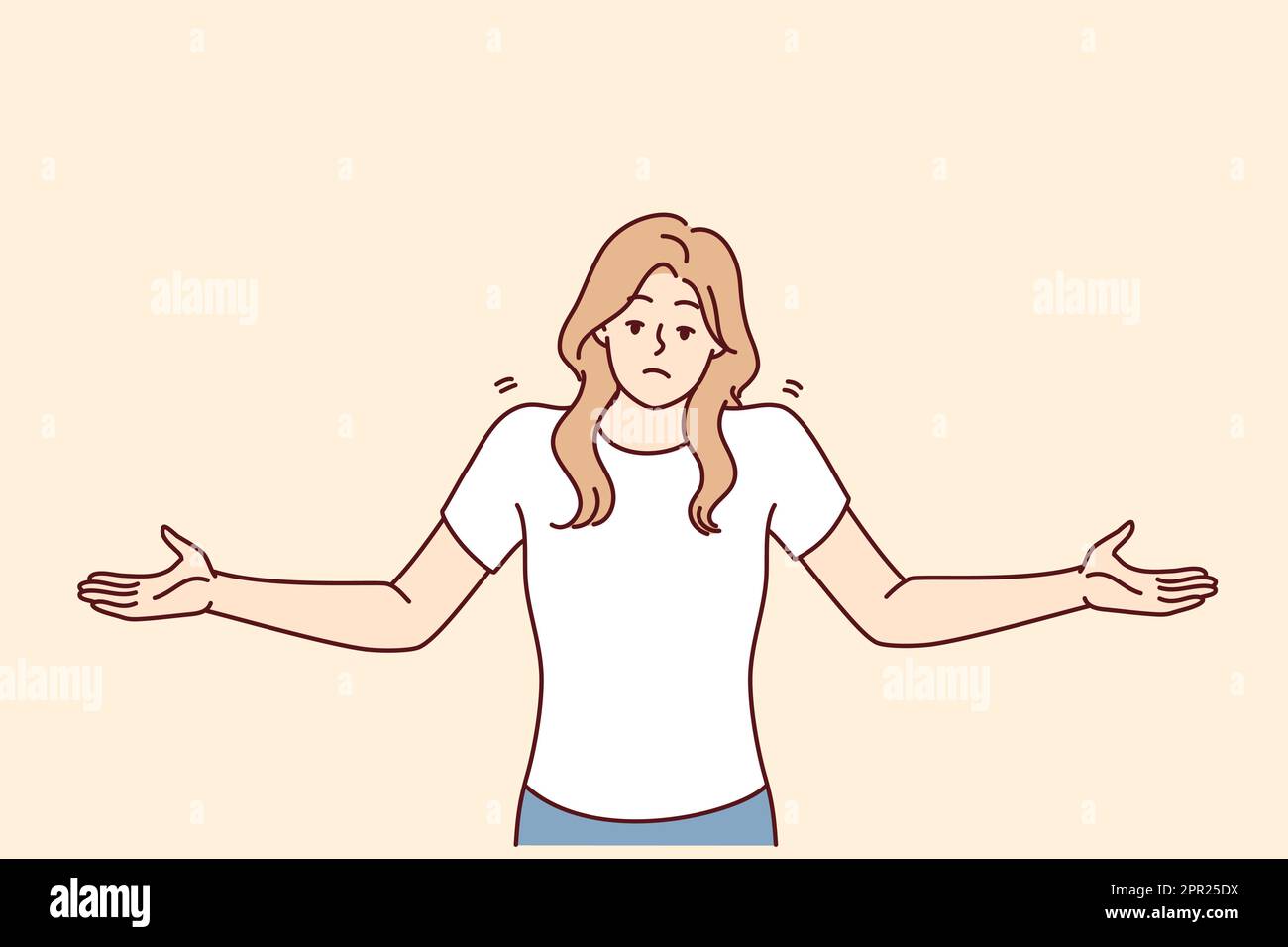 Une femme incertaine se lance les mains, ce qui démontre un manque de réponse correcte à la question posée. Image vectorielle Illustration de Vecteur