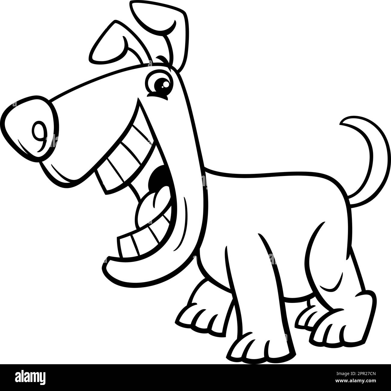 Dessin animé noir et blanc illustration de drôle de chien bande dessinée caractère page de coloriage Illustration de Vecteur