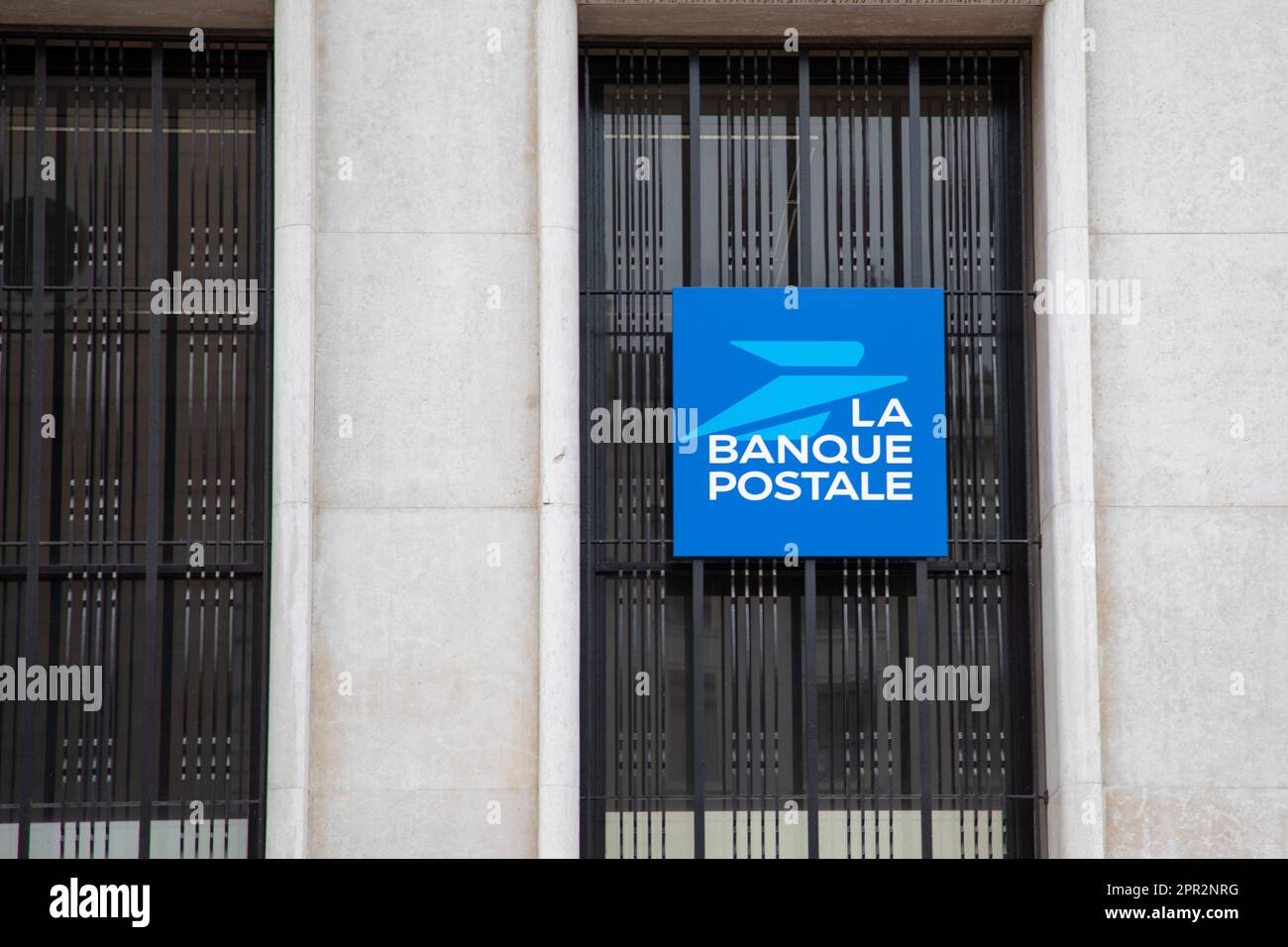 lyon , aura France - 04 24 2023 : logo de la Banque postale et logo de ...