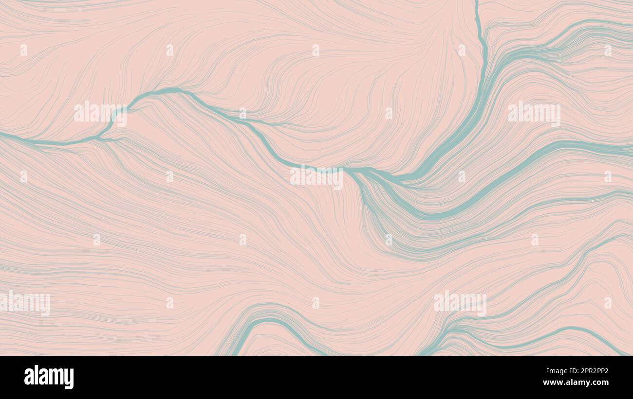 Motif abstrait pastel doux avec des lignes turquoise fluides sur fond pêche, idéal pour un design décoratif moderne. Banque D'Images