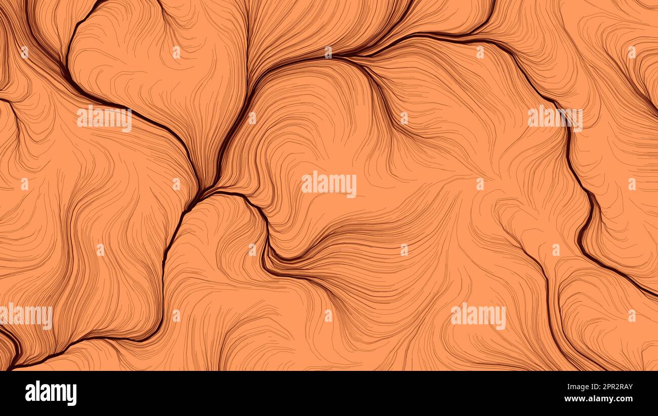 Arrière-plan du concept abstrait Orange. Design d'art numérique. Toile de fond à rayures modernes. Bandes ondulées de couleur noire et jaune sur une texture brillante. Banque D'Images
