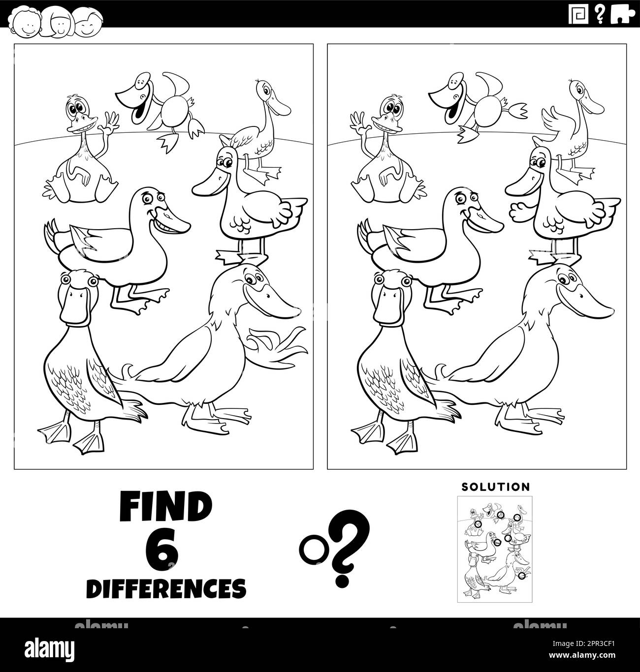 jeu de différences avec dessin animé canards page de coloration Illustration de Vecteur