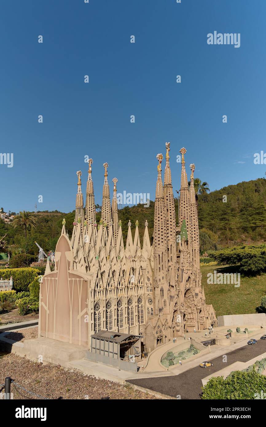Modèle de la Sagrada Familia dans le parc des modèles de Catalogne en miniature, à Torrelles de Llobregat, une ville dans la région de Baix Llobregat, Barcelon Banque D'Images