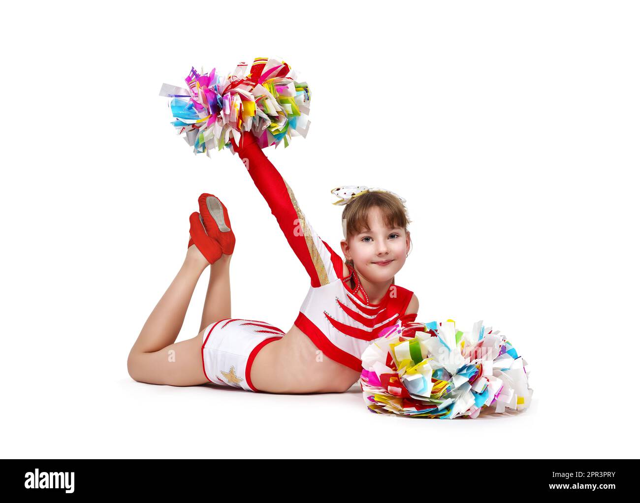 De Jolis Pom-pom Girls Posées Sur Le Sol Dans Des Pompons Bleus