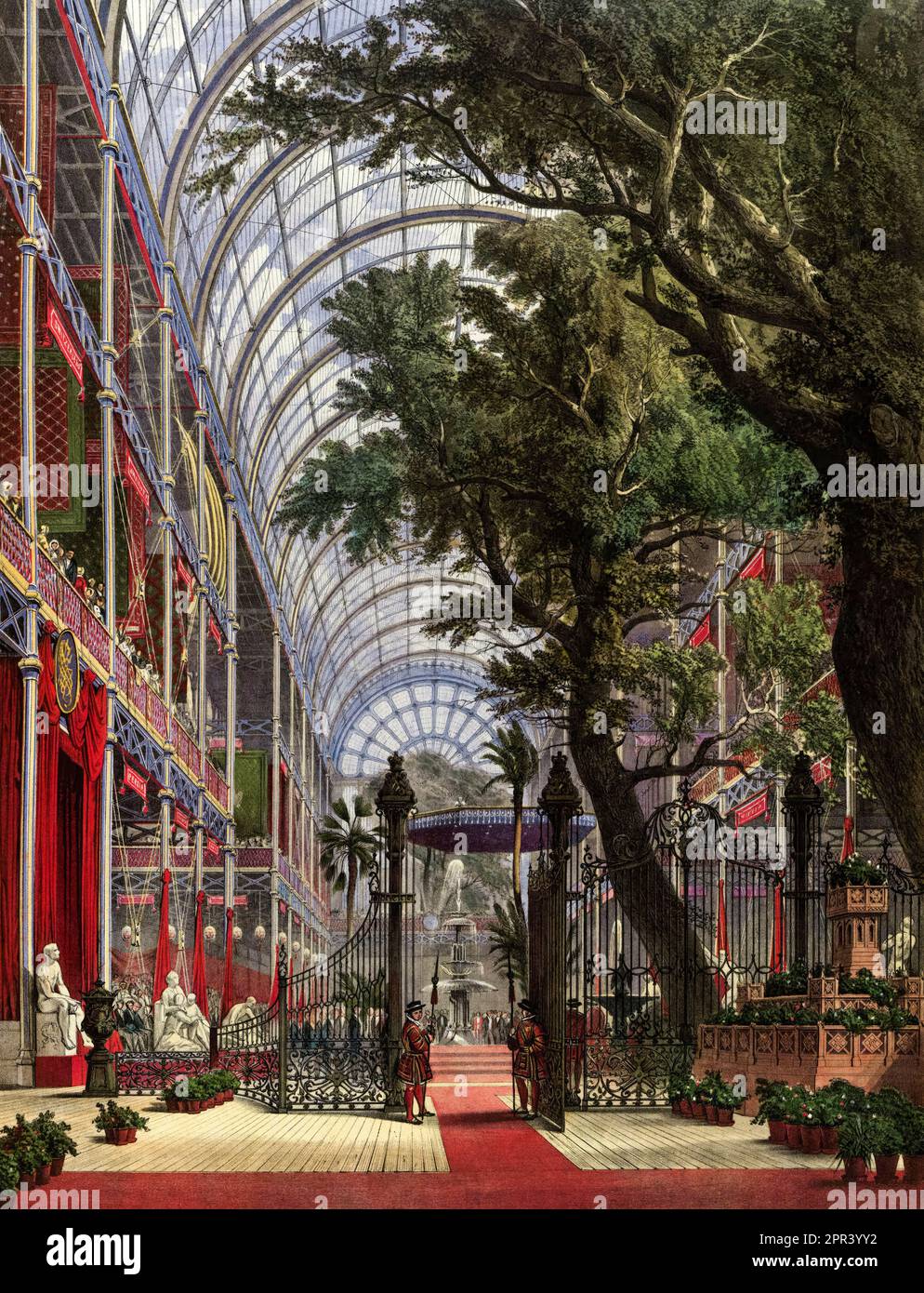 En attente de la reine Victoria à l'ouverture de la grande exposition 1851 à l'intérieur du Crystal Palace, Londres, Angleterre, illustration par David Roberts, 1854 Banque D'Images