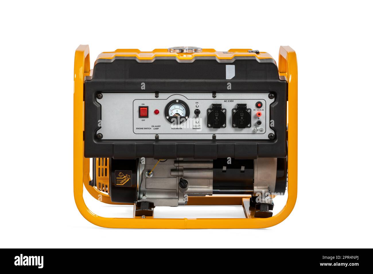 Générateur électrique portable jaune isolé sur blanc pour l'énergie de secours Banque D'Images