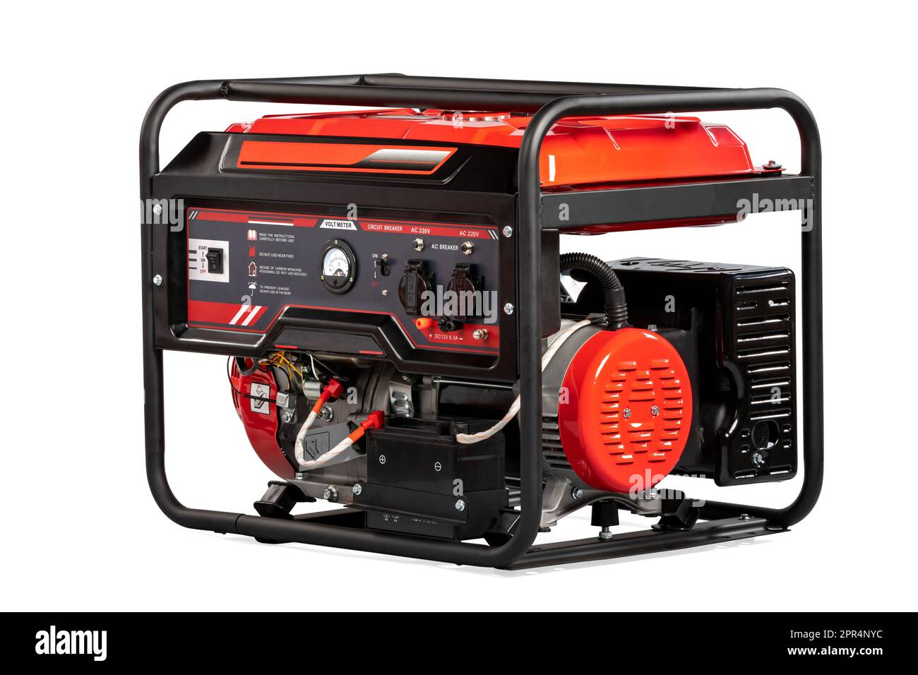 Générateur électrique portable rouge isolé sur blanc pour l'énergie de secours Banque D'Images