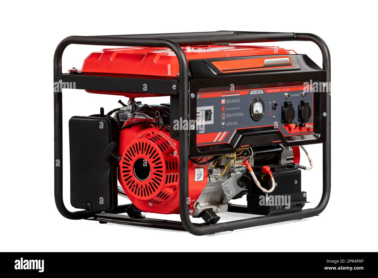 Générateur électrique portable rouge isolé sur blanc pour l'énergie de secours Banque D'Images