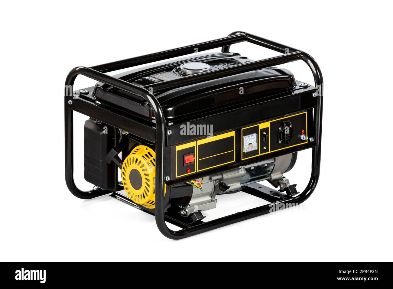 Générateur électrique noir portable isolé sur blanc pour l'énergie de secours Banque D'Images