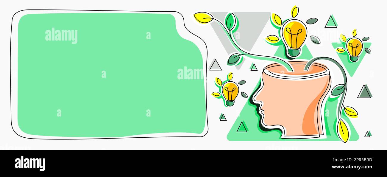 Homme pensant de nouvelles idées brillantes montrées sur le tableau de présentation. Homme d'affaires présentant des informations importantes récentes. Cadre avec des ampoules autour de Head Reasoning concepts. Illustration de Vecteur