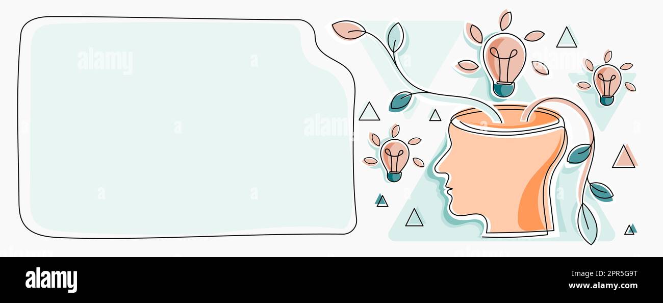 Homme pensant de nouvelles idées brillantes montrées sur le tableau de présentation. Homme d'affaires présentant des informations importantes récentes. Cadre avec des ampoules autour de Head Reasoning concepts. Illustration de Vecteur