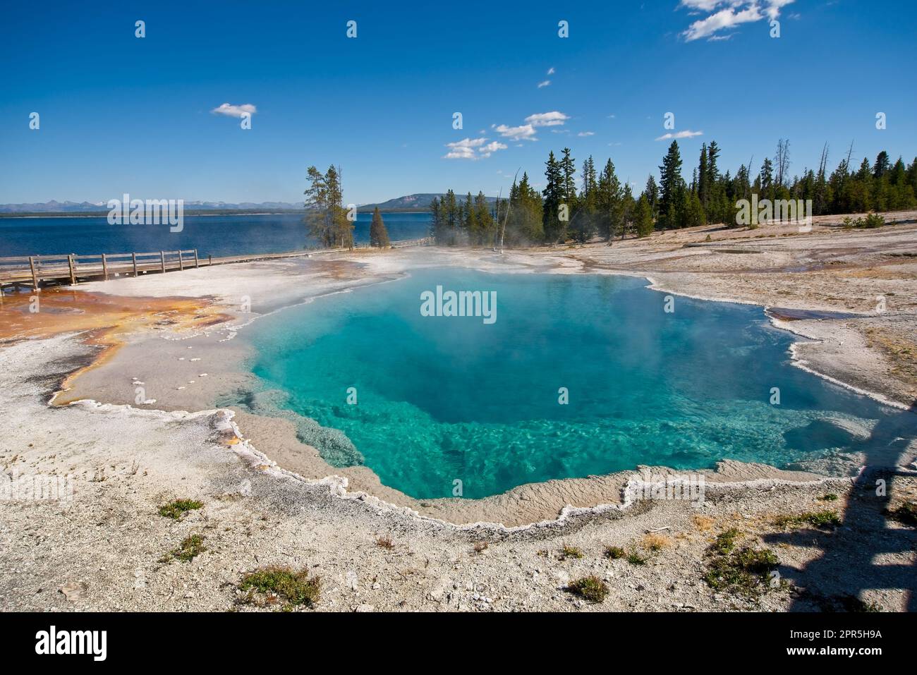 La piscine noire du bassin West Thumb Geyser, une source d'eau chaude turquoise profonde dans le parc national de Yellowstone, à côté du lac Yellowstone Banque D'Images