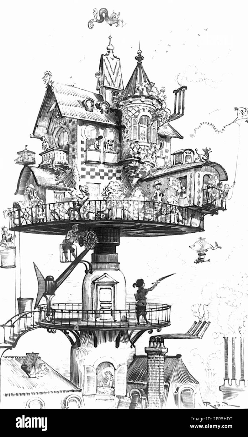 Albert Robida - Maison aérienne - 1883 Banque D'Images