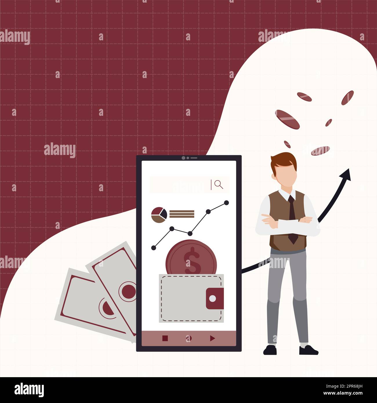 Message important présenté sur le tableau de présentation avec des tableaux et des flèches. Informations de base écrites dans le cadre avec graphiques. Annonce critique affichée. Illustration de Vecteur