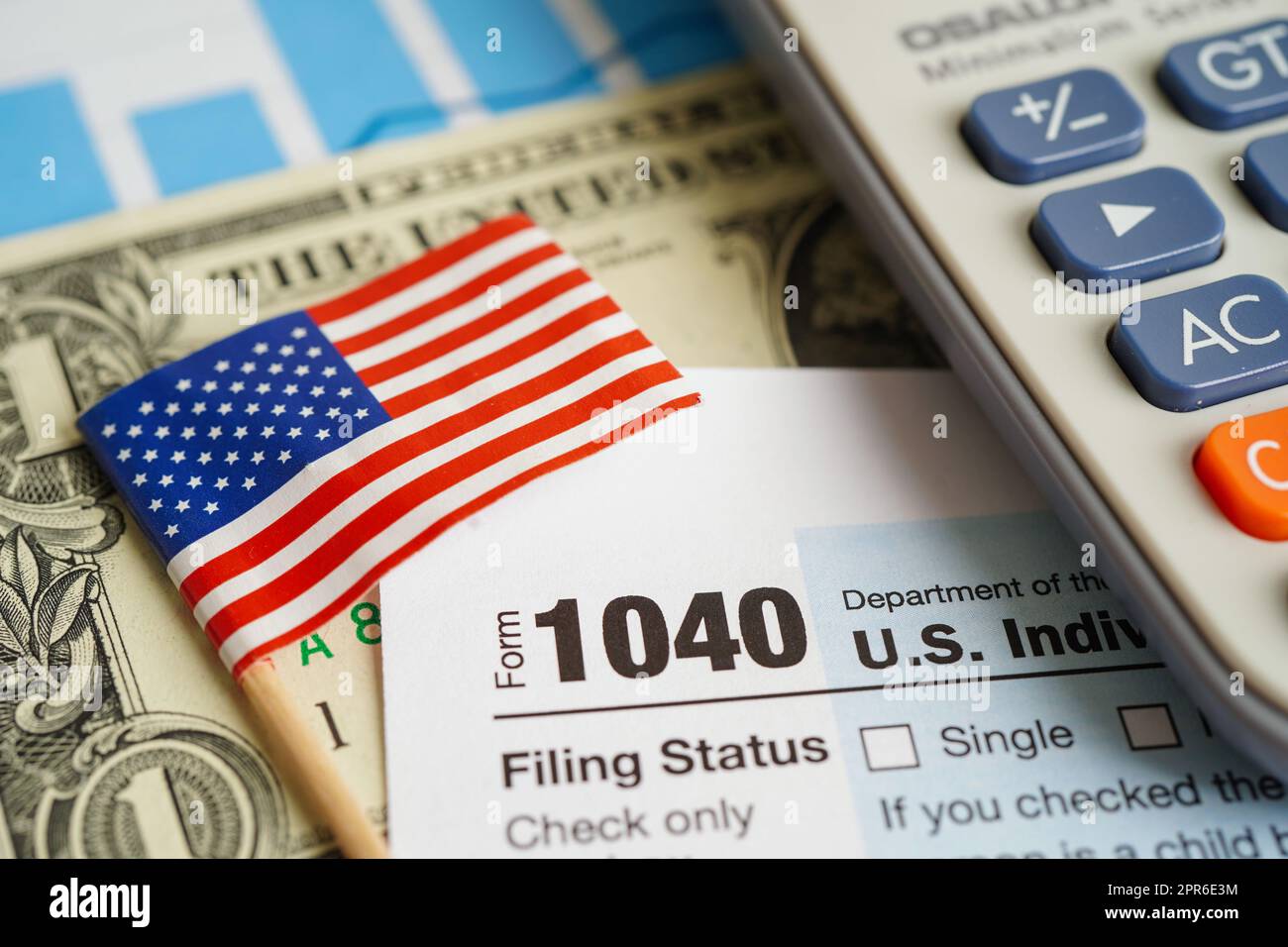 Formulaire fiscal 1040 Déclaration de revenus des particuliers des États-Unis, concept de financement des entreprises. Banque D'Images