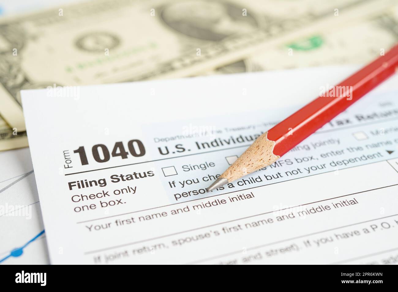 Formulaire fiscal 1040 Déclaration de revenus des particuliers des États-Unis, concept de financement des entreprises. Banque D'Images