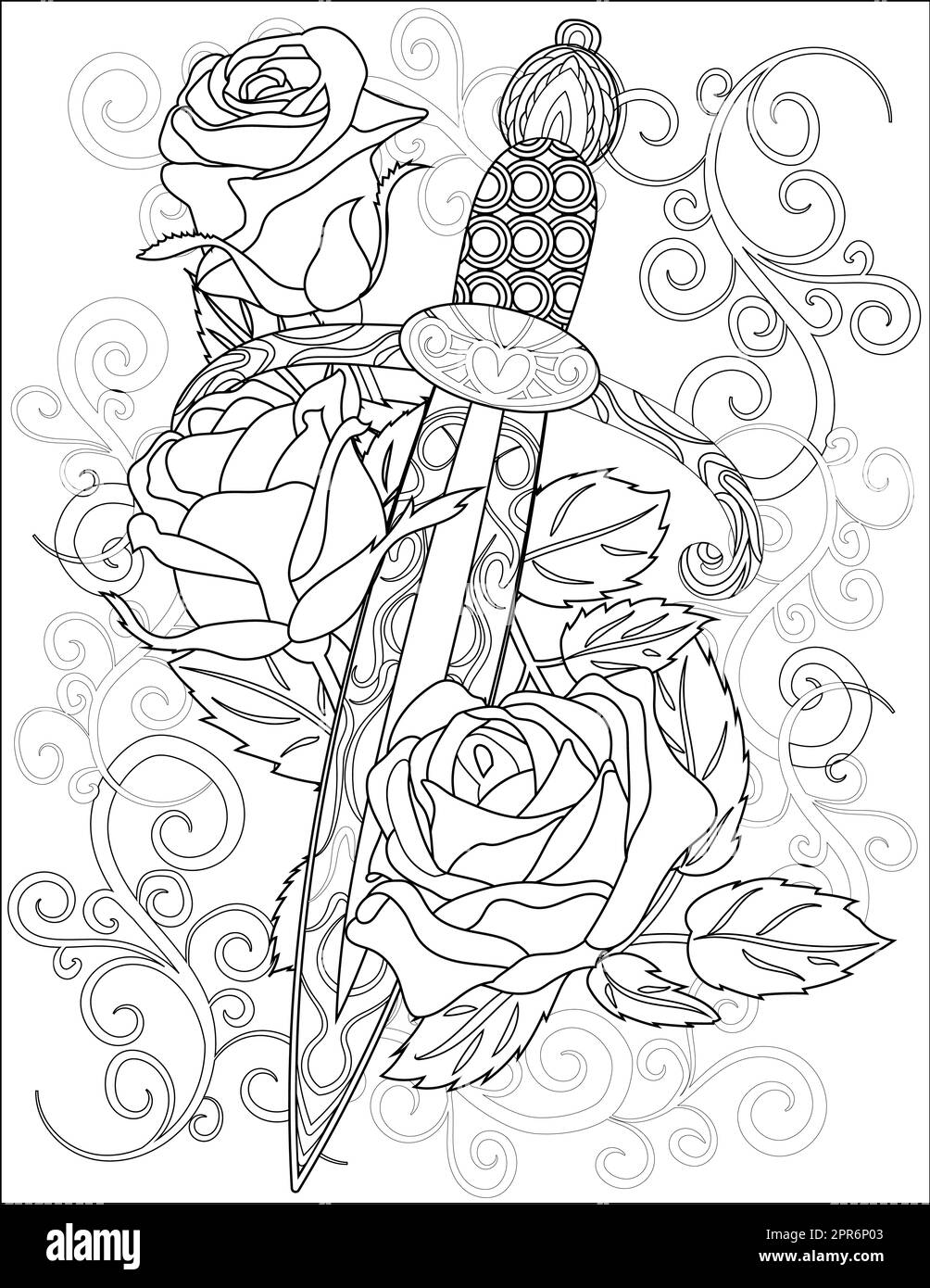 Petit Dagger pointu avec fond rose dessin de ligne incolore. Banque D'Images