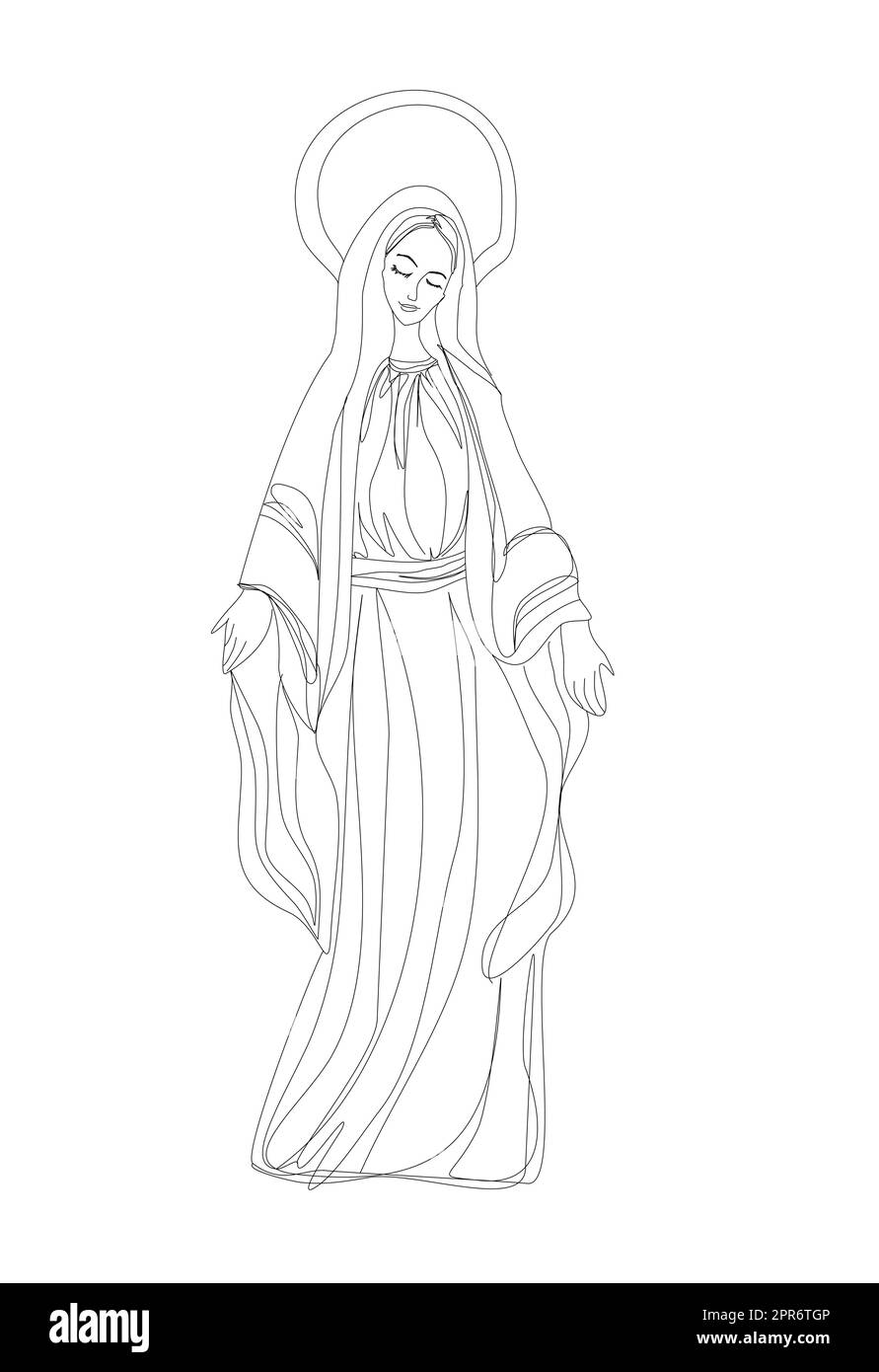 Sainte Vierge Marie en noir et blanc dessin de contour Banque D'Images
