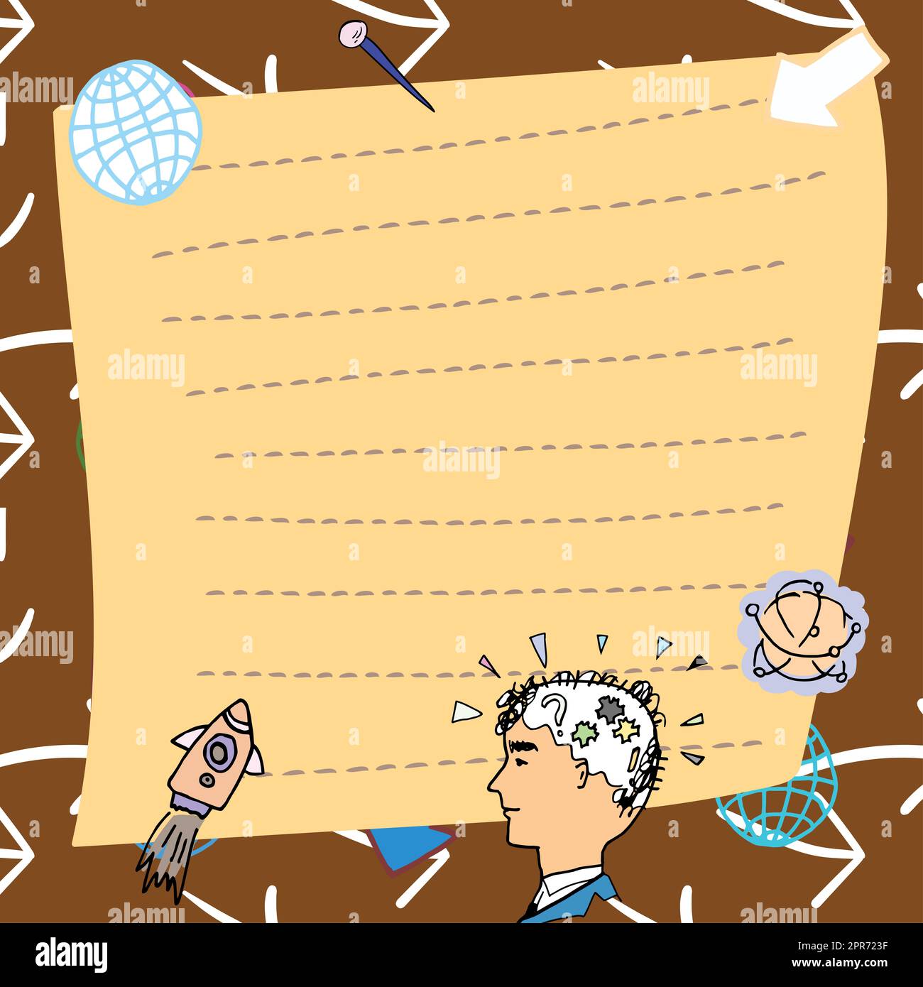 Homme pensant nouvelles idées créatives présentées sur Note. Raisonnement du garçon message important écrit sur le bloc-notes. Homme d'affaires présentant des annonces crutiales sur Notepoad. Banque D'Images