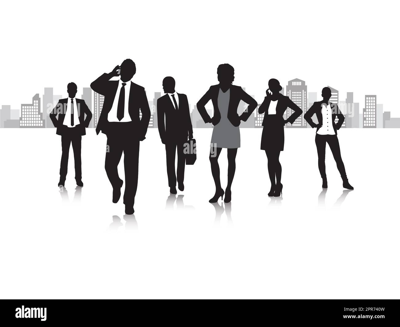 S'en prendre au monde de l'entreprise. Silhouettes de divers hommes et femmes d'affaires. Banque D'Images