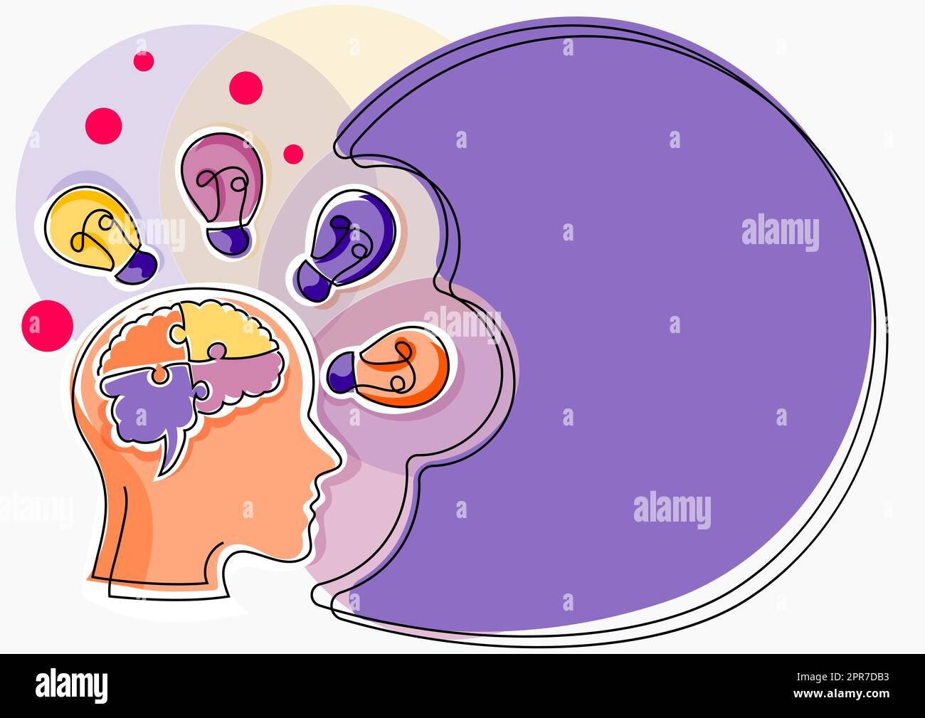 Homme avec un cerveau perplexe penser de nouvelles idées brillantes montrées sur le tableau de présentation. Homme d'affaires présentant des informations récentes. Cadre avec des ampoules autour des concepts de raisonnement. Illustration de Vecteur