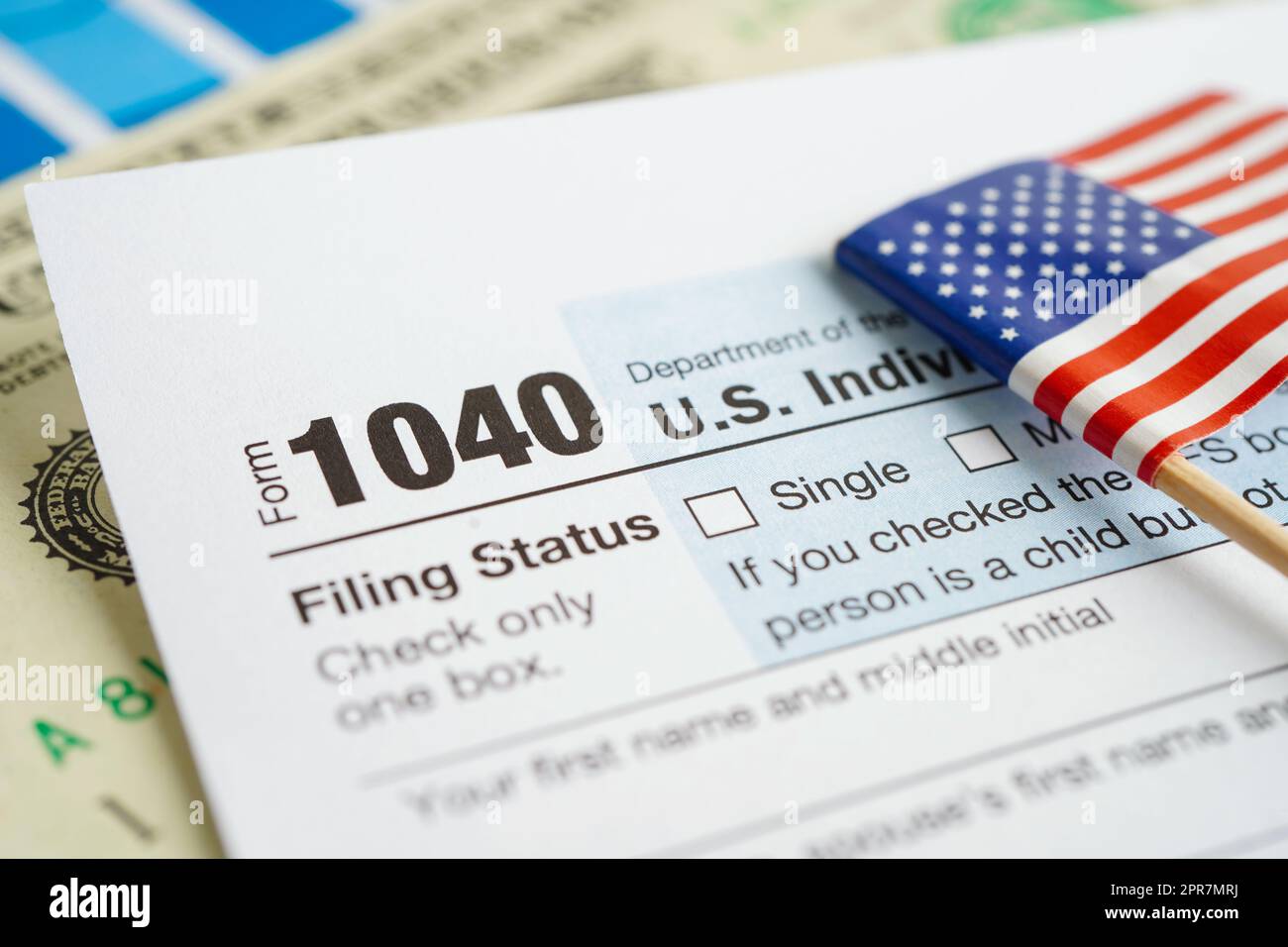 Formulaire fiscal 1040 Déclaration de revenus des particuliers des États-Unis, concept de financement des entreprises. Banque D'Images