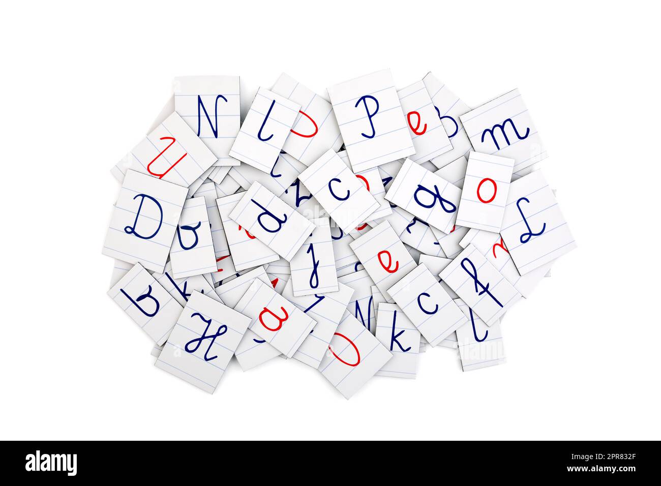 Pile de lettres d'un bloc-notes sur fond blanc. Composition d'arrière-plan typographique. Banque D'Images