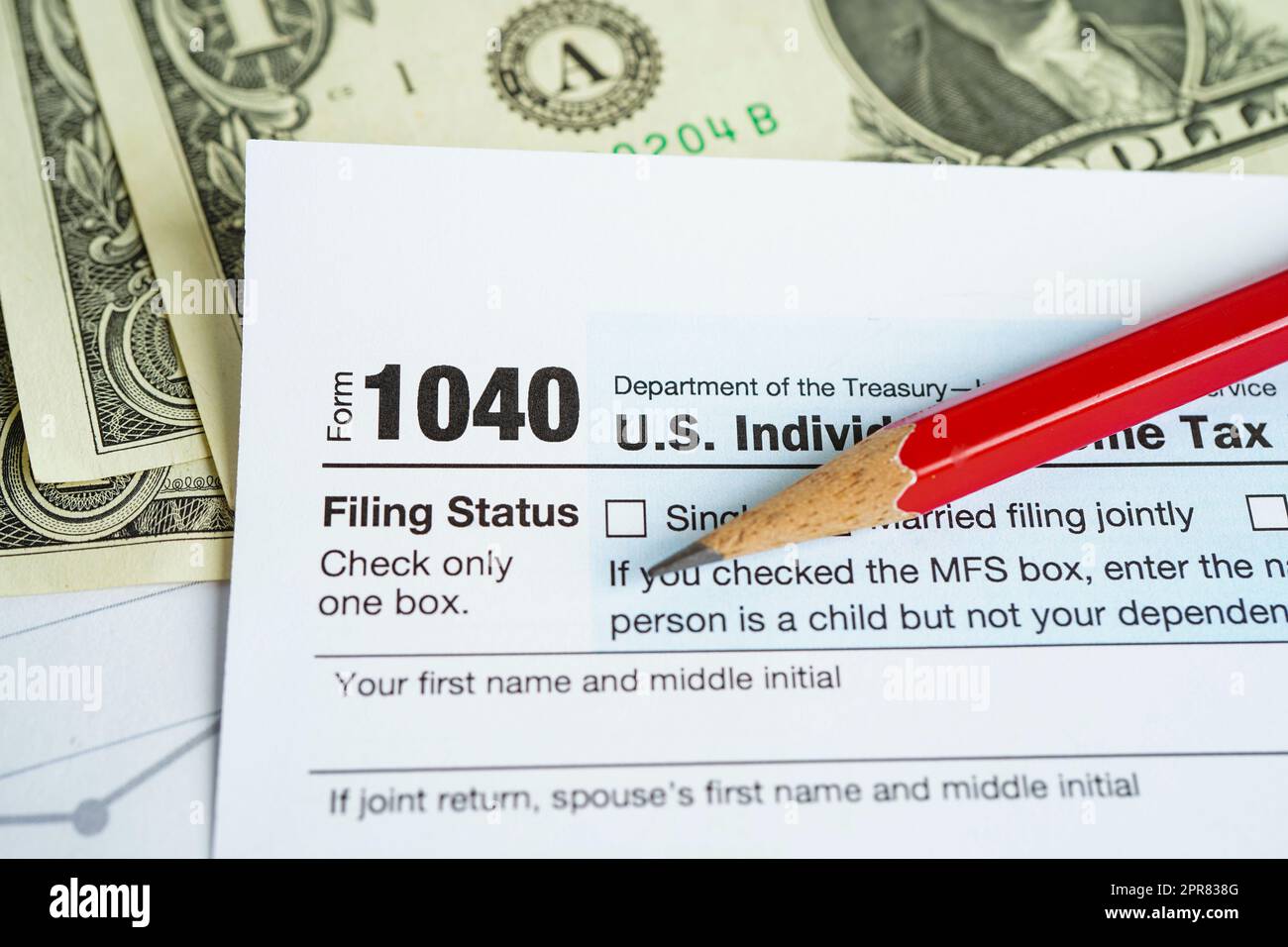 Formulaire fiscal 1040 Déclaration de revenus des particuliers des États-Unis, concept de financement des entreprises. Banque D'Images