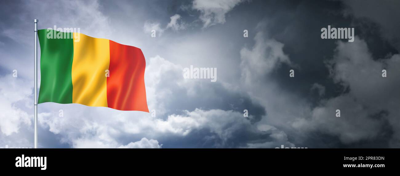 Drapeau du Mali sur un ciel nuageux Banque D'Images