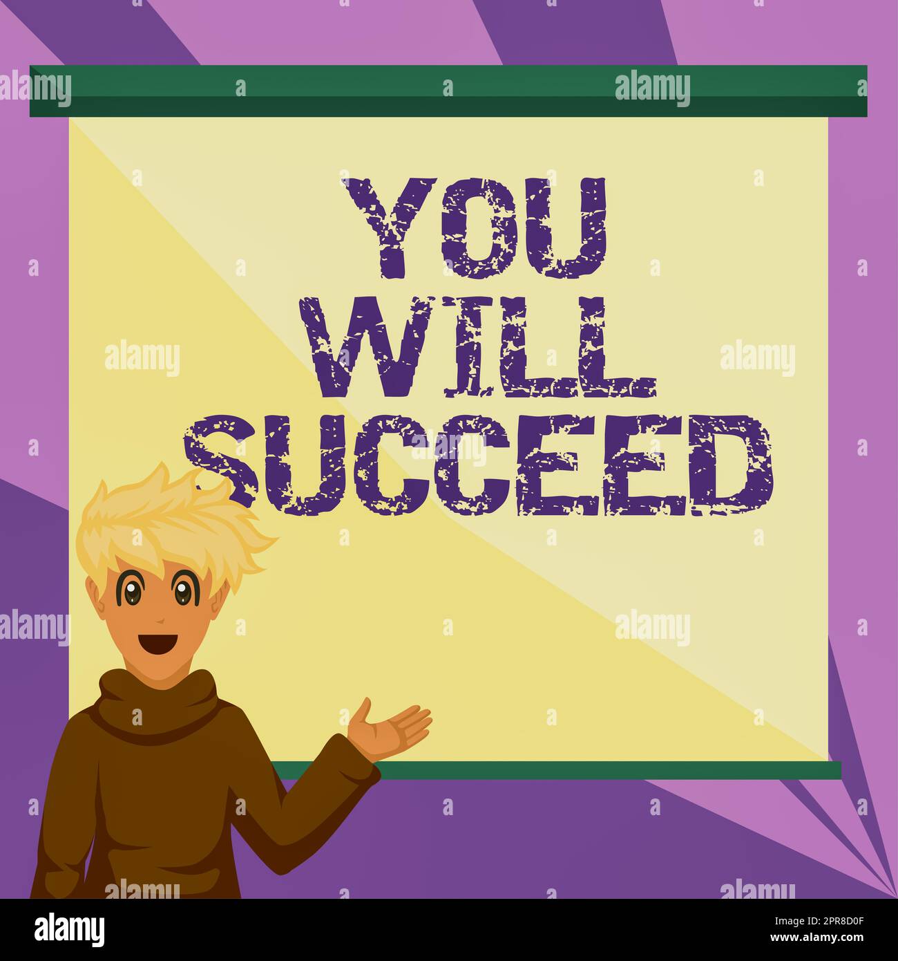 Affichage conceptuel vous réussirez, Business concept inspiration motivation à continuer à travailler être positif Boy présentant des informations importantes sur Pres Banque D'Images