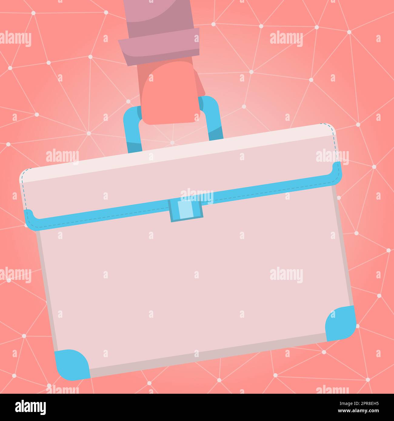 Main dans la chemise manchon tenant le porte-documents sur fond de motif réseau coloré. Sac d'école suspendu pour étudiants avec boucle, gros plan. Concept d'entreprise. Illustration de Vecteur