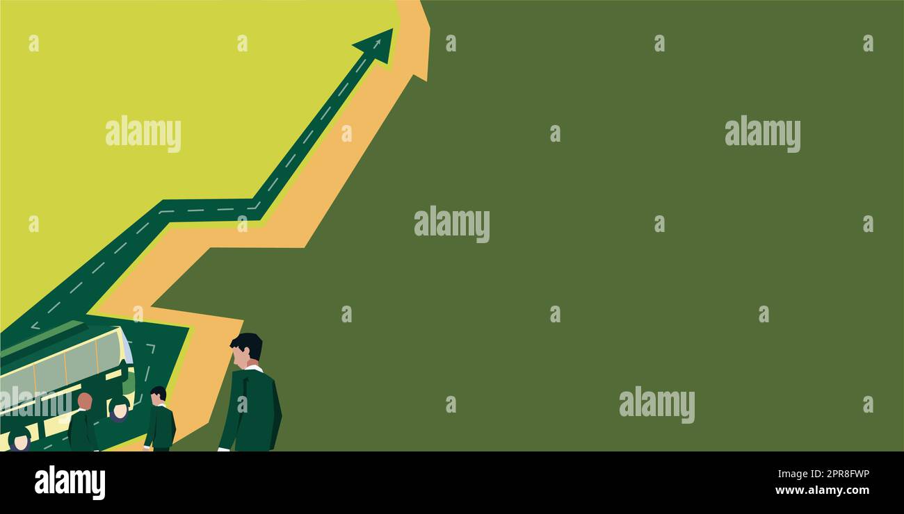 Le travail d'équipe pour réussir. Voyage de retraite d'affaires de bus pour les hommes professionnels qui vont vers l'avenir la croissance de carrière. La route qui représente le parcours de travail relever les défis. Illustration de Vecteur